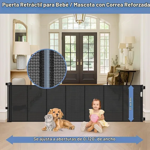Vista 2 de Puertas retráctiles reforzadas extra largas de 120 pulgadas para marcos de puertas, puerta extra ancha para mascotas interior, puertas retráctiles