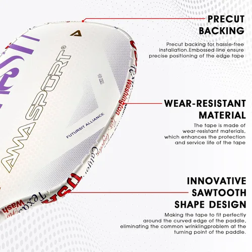 Vista 4 de PICKLETECH Cinta de protección de pala de pickleball – Protector de borde de cabeza de paleta – Cinta de protección de borde de raqueta ajuste