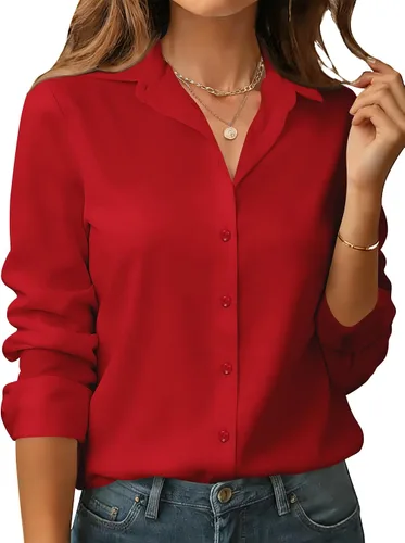 Vista 8 de Camisas de manga larga con botones para mujer, básicas, clásicas, suaves, con cuello a la moda, elegantes y casuales