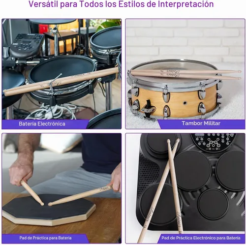 Vista 9 de 3 pares de baquetas de madera de arce 7A para niños y principiantes