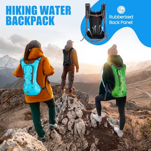 Vista 4 de Mochila de hidratación de 3 piezas con 3 unidades de 2 litros de agua de vejiga de agua, paquete de hidratación para camping, senderismo, ciclismo