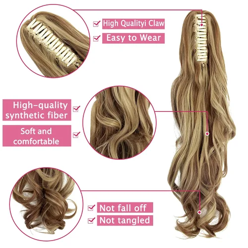 Vista 4 de OMGREAT Extensión de cola de caballo de 18 pulgadas de largo, extensiones de cabello rizado de una pieza con clip en cola de caballo sintéticas
