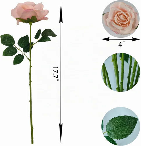 Vista 2 de ATFL Rosas Rubor, 12 Piezas de Rosas Rosa Pálido, Rosas Artificiales de Color Rosa Claro, Diámetro de la Flor 10 cm, Rosas Artificiales con Tallos