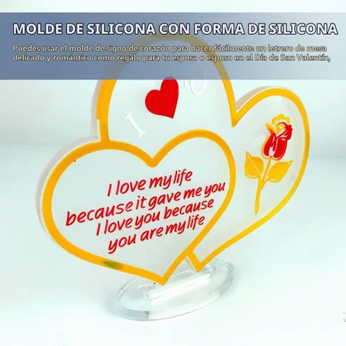 Vista 5 de Molde de silicona con signo de corazón para fundición de resina, manualidades, San Valentín, molde epoxi antiadherente flexible
