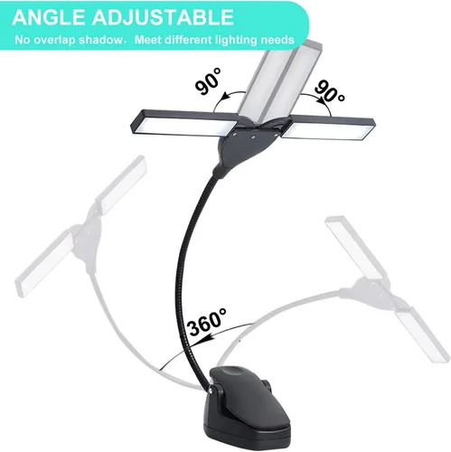 Vista 3 de Luces LED de soporte de música recargables, 28 luces LED con 3 niveles de brillo, lámpara de clip de escritorio de iones de litio de 1800 mAh Negro