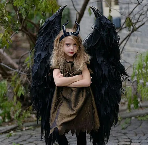 Vista 4 de L'VOW Diadema de cuernos de demonio de bruja negra, tocado malvado de Halloween