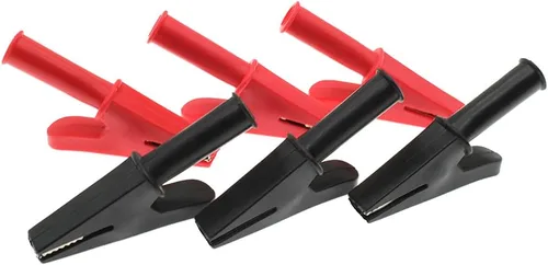Vista 3 de 3 pares de 30A aislamiento de protección de cocodrilo pinzas de cocodrilo abrazaderas para cable de batería clips de prueba (negro+rojo)
