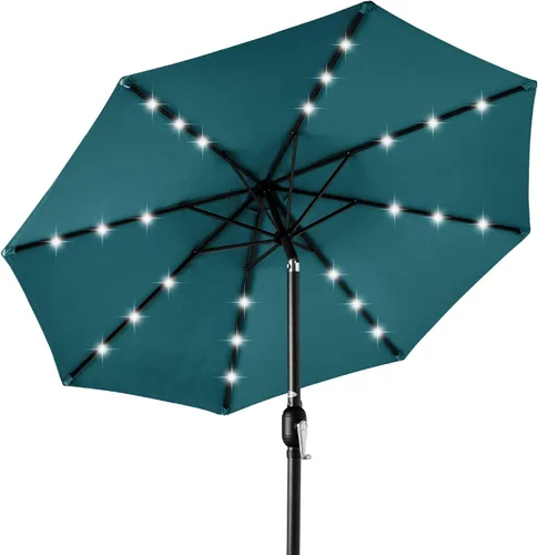Vista 32 de Best Choice Products Sombrilla de Patio Solar de Poliéster con Luz LED de 10 pies con Ajuste de Inclinación y Tela Resistente a los Rayos UV - Gris