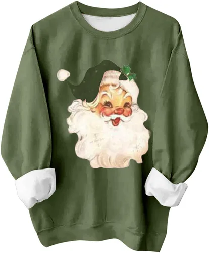 Vista 4 de Sudadera fea de Navidad para mujer 2023, casual, manga larga, camisetas de Navidad, impresión 3D, suéteres divertidos