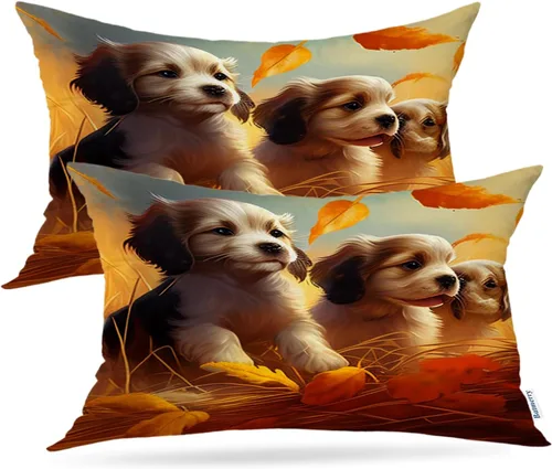 Vista 42 de Batmerry Autumn Forest Throw Pillow Covers, Yellow Orange Foliage in Fall Park Decorative Pillow Covers Digital Printing Blended for Couch Sofa Bed