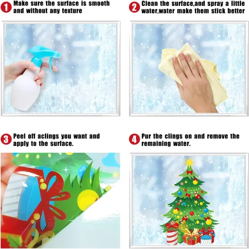 Vista 5 de Calcomanías navideñas para ventana, 267 unidades, reutilizables, de doble cara, impresas, autoadhesivas, decoración de ventana, Papá Noel, alce