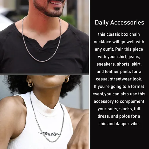 Vista 3 de SANNYRA Stainless Steel Rolo Chain Necklace Square Rolo Chains for Men Women