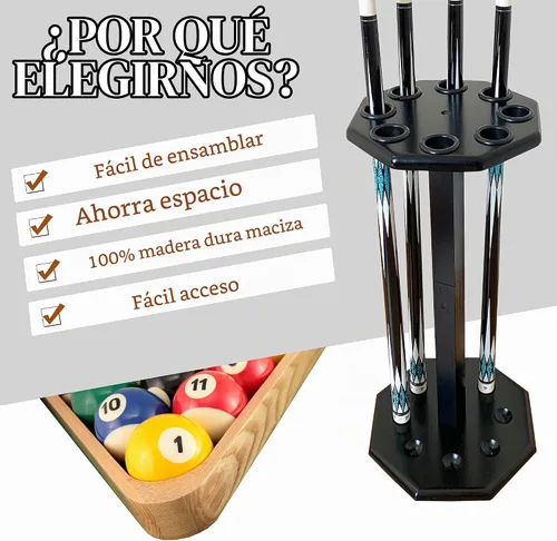 Vista 2 de Soporte para tacos de billar independiente, accesorios de mesa de billar con capacidad para 8 tacos, soporte para tacos de billar, soporte de pie