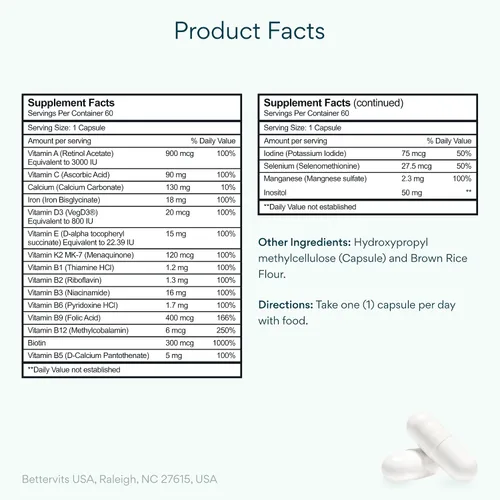 Vista 2 de Bettervits Multivitamínico para mujeres y hombres con 13 vitaminas