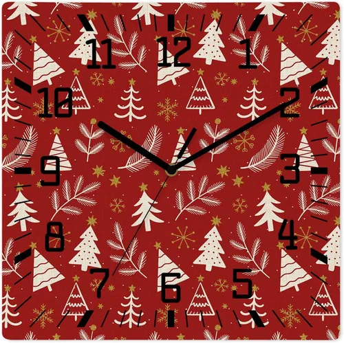 Vista 12 de Christmas Tree Wooden Wall Clock Silent Non Ticking, Winter Xmas Pine Leaf Snowflake Black Square Wall Clocks Battery Operated, Decor Clock for Home