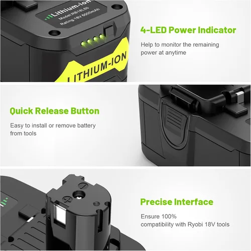Vista 6 de Paquete de 2 baterías de repuesto de 6.0Ah 18V P108 P109 para Ryobi 18V batería P102 P103 P105 P107 Ryobi ONE+ batería de iones de litio