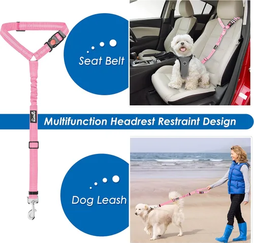 Vista 8 de Lukovee Correa de cinturón de seguridad para perros para automóviles, paquete de 2 cinturones de seguridad para mascotas con hebilla ajustable