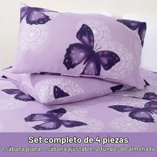 Vista 6 de ARTALL Juego de sábanas de 4 piezas con estampado de mariposa, sábanas de microfibra suave para todas las estaciones, incluye 2 fundas de almohada