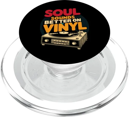 Vista 8 de Soul Sounds Better On Vinyl Old Turntable Retro 70s Music PopSockets Adhesive PopGrip