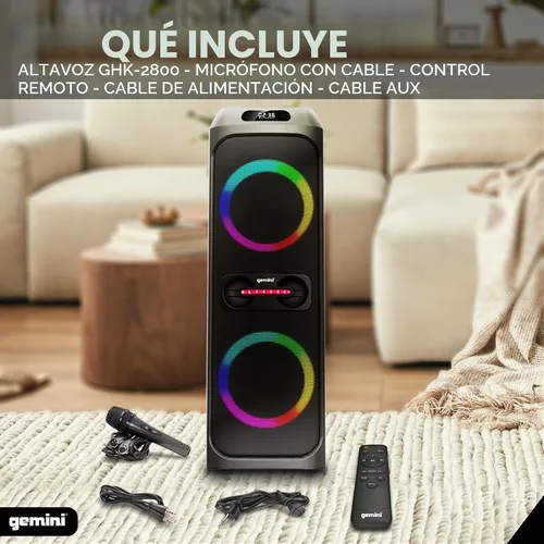 Vista 2 de Gemini Altavoz Bluetooth del partido del karaoke, luces LED, micrófono (GHK-2800)