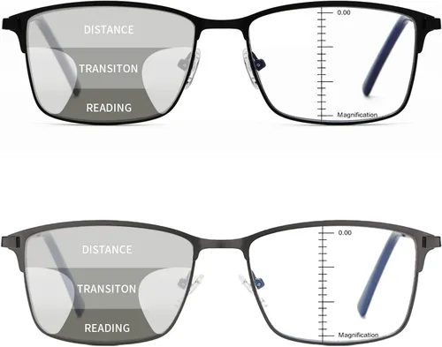 Vista 2 de LKEYE Gafas de lectura progresivas multienfoque para hombre, sin línea, transición, multifocal, luz azul, lentes de marco ancho de metal
