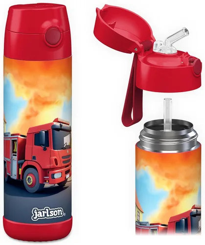 Vista 36 de Jarlson® CHARLI - Botella de agua para niños [12 onzas], botella térmica de acero inoxidable con pajilla, botella de agua aislada a prueba