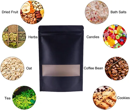 Vista 5 de Allinclusive Bolsas resellables a prueba de olores, con cierre hermético negro, con muesca de desgarro para ventana mate, para carne seca