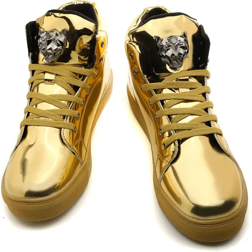 Vista 2 de IGxx Zapatos deportivos punk para hombre, con remaches de metal, con cordones, para correr, baloncesto, para decoración de metal brillante, botas