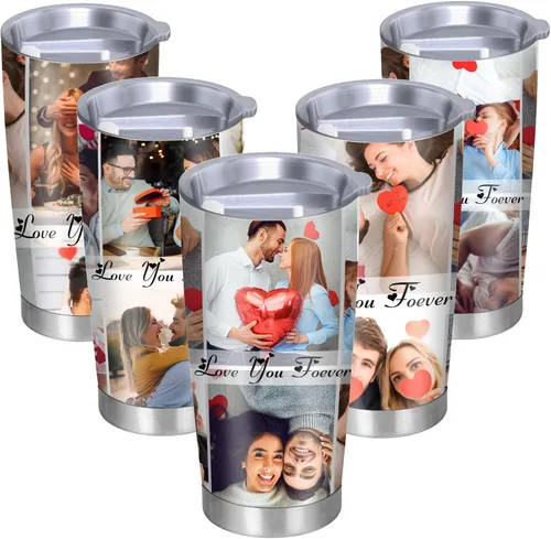 Vista 10 de Vasos personalizados con tapas y pajitas de 20 onzas, taza de café de acero inoxidable con foto personalizada con nombre, texto, taza de café
