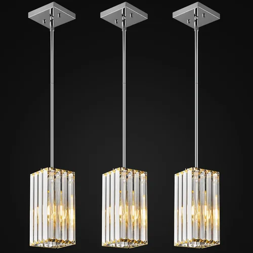 Vista 17 de Lámpara colgante moderna cromada rectangular de iluminación colgante mini candelabros de cristal, lámpara colgante ajustable para cocina, isla