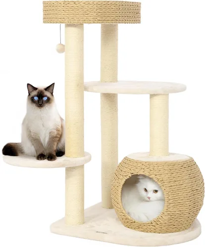 Vista 11 de KAMABOKO Árbol moderno para gatos, 39 pulgadas de alto para gatos de interior, condominio natural con postes rascadores, torre tejida a mano