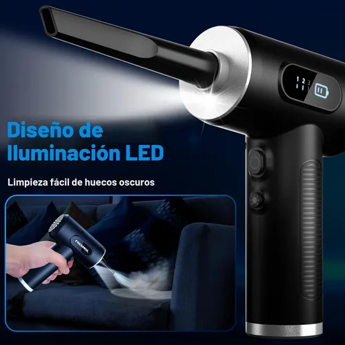 Vista 3 de Soplador de Aire Comprimido - 3 Velocidades Ajustables 100000RPM Soplador de Aire Eléctrico con Luz LED, Soplador de Aire Inalámbrico Recargable