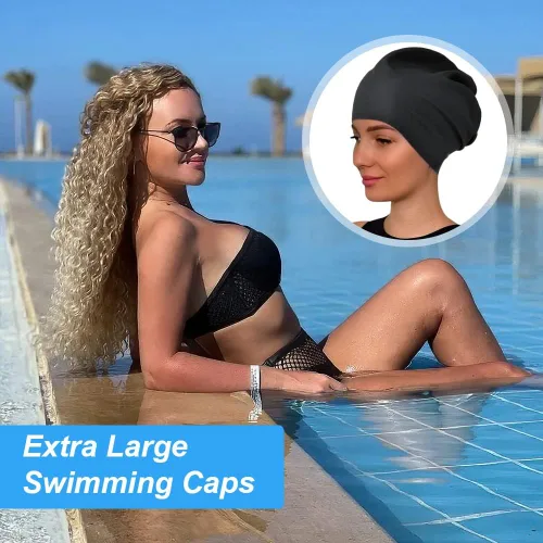 Vista 6 de 2 PCS Swimming Cap for Long Hair, Extra Large Swimming Caps for Women & Men, Silicone Adult Swim Cap, Waterproof Swimming Hat for Dreadlocks