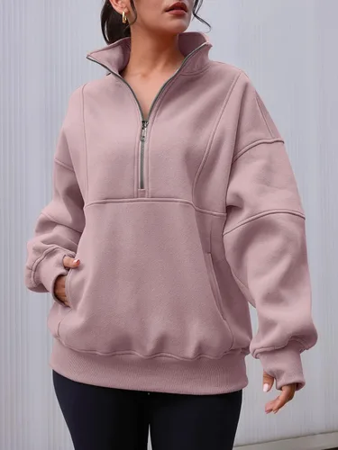 Vista 2 de AUTOMET Women's Half Zip Oversized Sweatshirts Fleece Long Sleeve Hoodies Casual Sweaters with Pockerts