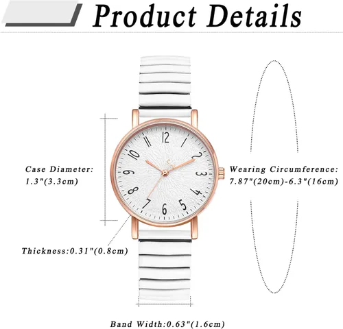Vista 3 de Lancardo Reloj de banda elástica para mujer: reloj de pulsera analógico de cuarzo analógico con esfera blanca y esfera blanca fácil de leer