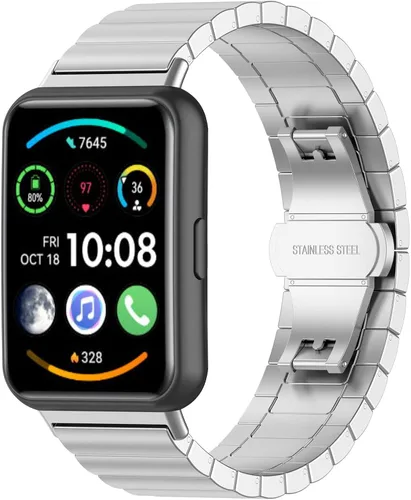 Vista 10 de FitTurn Correas compatibles con Huawei Watch Fit 2 Smartwatch de acero inoxidable sólido correa de eslabones de metal ajustable accesorios para Negro