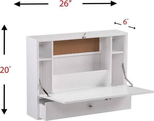 Vista 3 de SEI Furniture Willingham - Escritorio plegable para montaje en pared, color blanco