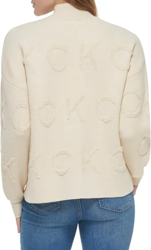 Vista 4 de Calvin Klein Suéter de manga larga jacquard de cuello alto pesado para mujer