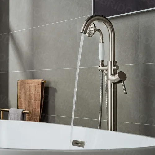 Vista 8 de WOODBRIDGE F0001-BNVT - Grifo de llenado de bañera independiente de una sola manija contemporánea con ducha de mano en acabado de níquel cepillado