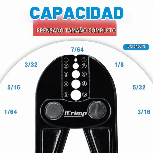 Vista 5 de iCrimp IWS-1608B Herramienta de prensado de cuerda de alambre para mangas de bucle de aluminio, virolas de cable ovaladas dúplex de 1/16 '' a 3/16