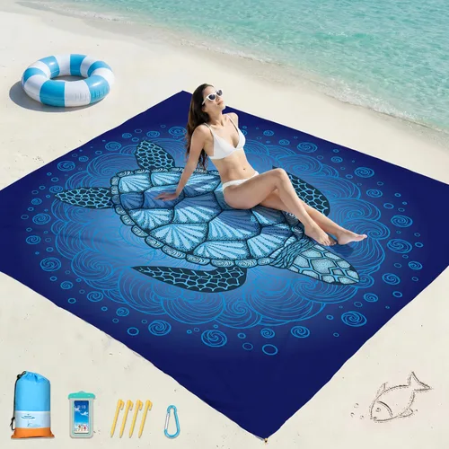 Vista 19 de Famstar Manta de playa de gran tamaño extra grande 78 x 81 pulgadas/10 x 9 pies, manta de playa impermeable a prueba de arena para 2-8 adultos