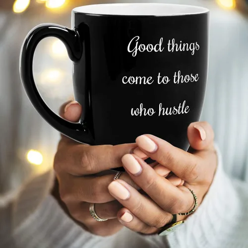 Vista 7 de PlaqueMaker Taza de café Bistro de cerámica personalizada, texto grabado con láser, 16 onzas (negro)