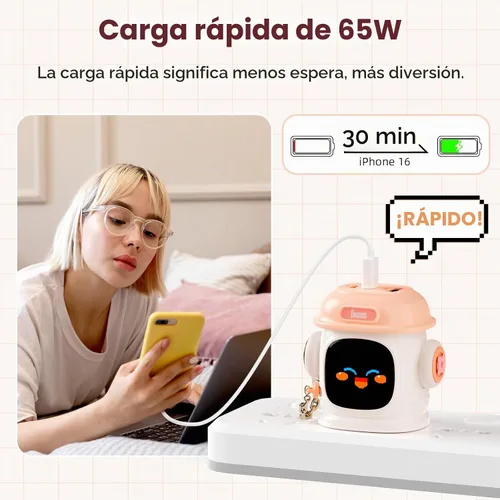 Vista 2 de Divoom Dipow - Cargador USB-C de 65 W, cargador rápido GaN de 3 puertos