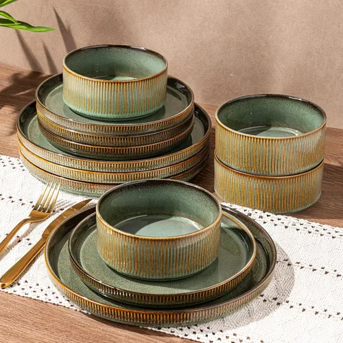 Vista 22 de GBHOME Stoneware Dinnerware Sets for 4, 12-Piece Plates and Bowls Set