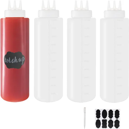 Vista 10 de Paquete de 8 botellas de condimento de plástico de 12 onzas con tapas de tapa, perfectas para condimentos, aceite, glaseado, líquidos, juego de 8