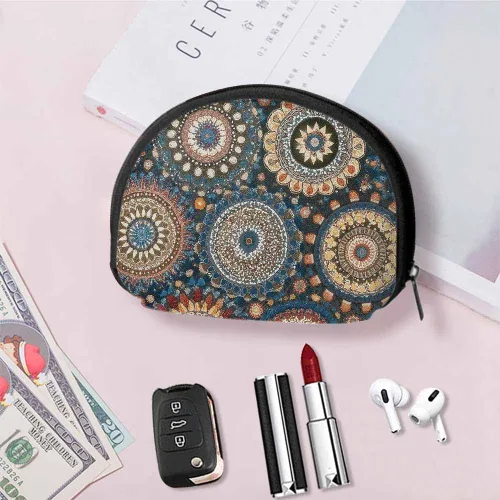 Vista 4 de IBILIU Monedero pequeño con diseño de manzanillas sobre fondo azul, mini, monedero, monedero, monedero, cambio, para mujeres y hombres, Moneda-002