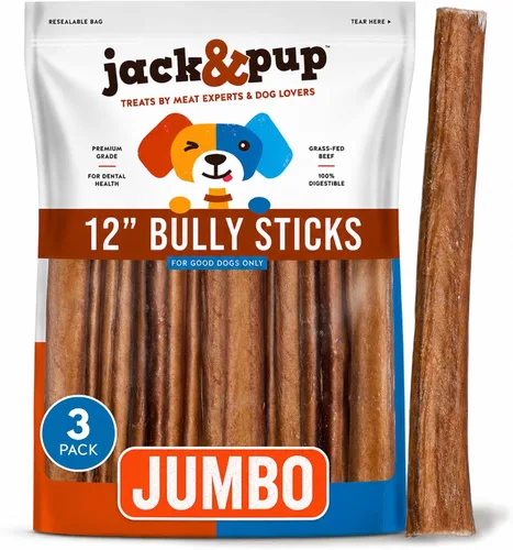 Vista 9 de Jack&Pup Bully Sticks de 12 pulgadas para perros (paquete de 10) masticables extra gruesos para perros de larga duración, sin olor, de un solo