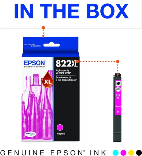 Vista 6 de EPSON T822 DURABrite Ultra Ink Cartucho negro de alta capacidad y cartucho magenta de alta capacidad T822 DURABrite Ultra Ink (T822XL320-S)