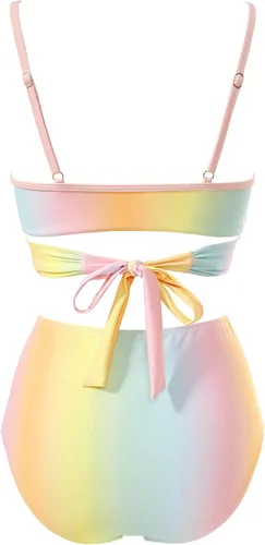Vista 2 de Omkagi Bikini de cintura alta, para mujer, con realce en el busto, dos piezas, estilo de banda envolvente