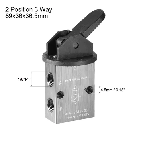 Vista 2 de uxcell 2 Posición 3 vías 1/8 "PT manual manual tiran la válvula mecánica del solenoide neumático, S3HL-06
